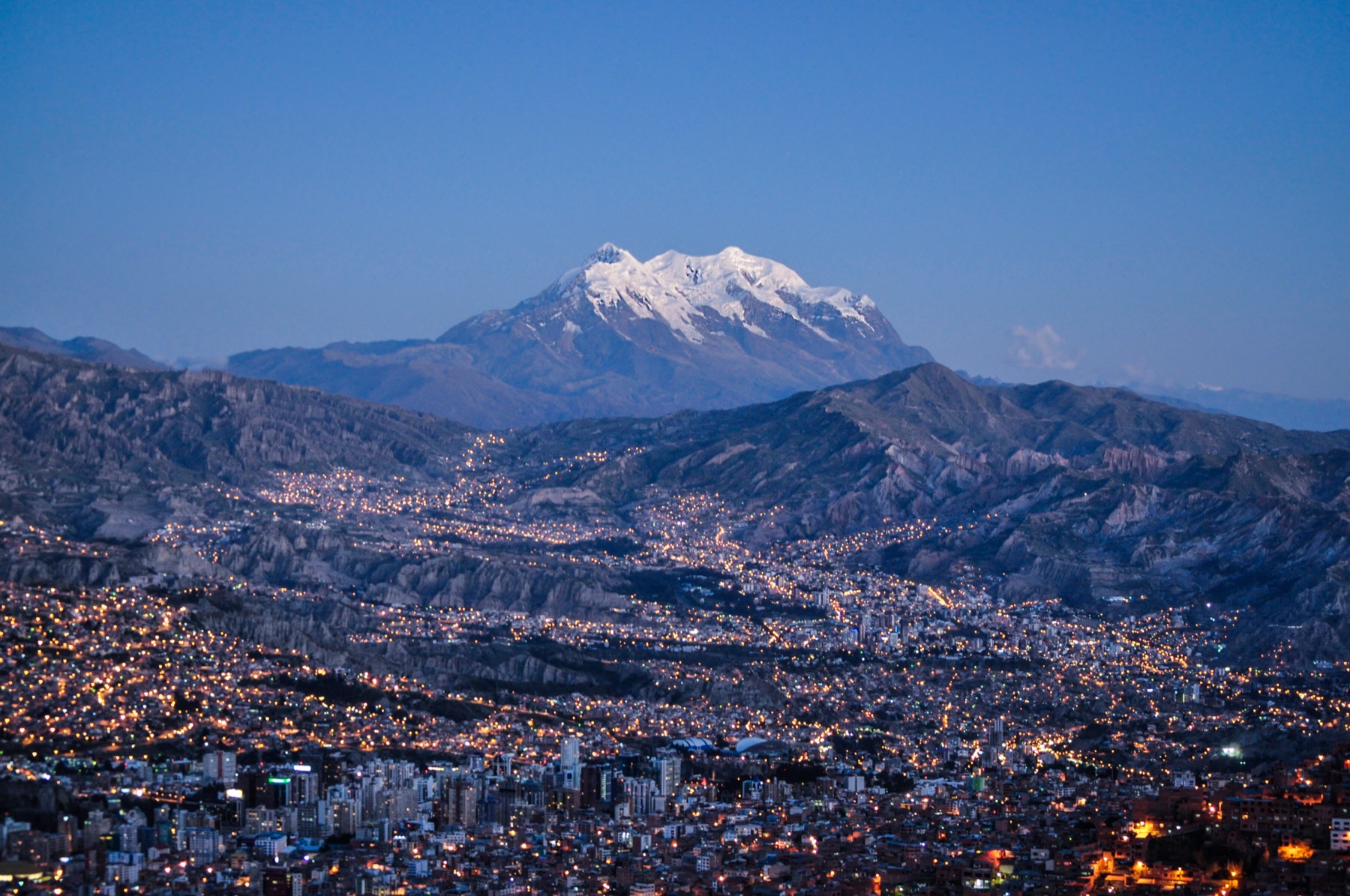 La Paz skyline in Bolivia with Illimani in the background