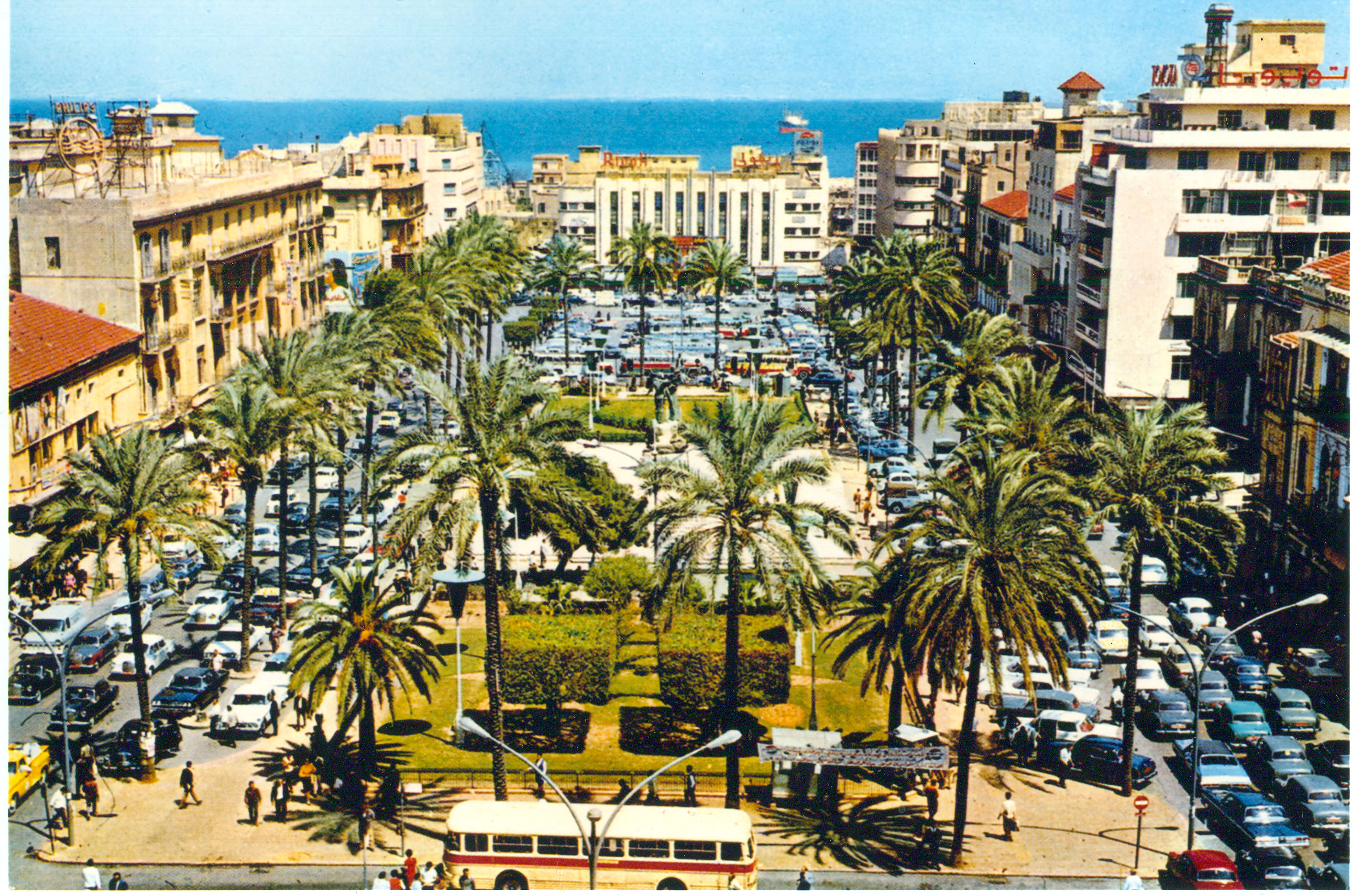 City square and coastline in Beirut, Lebanon