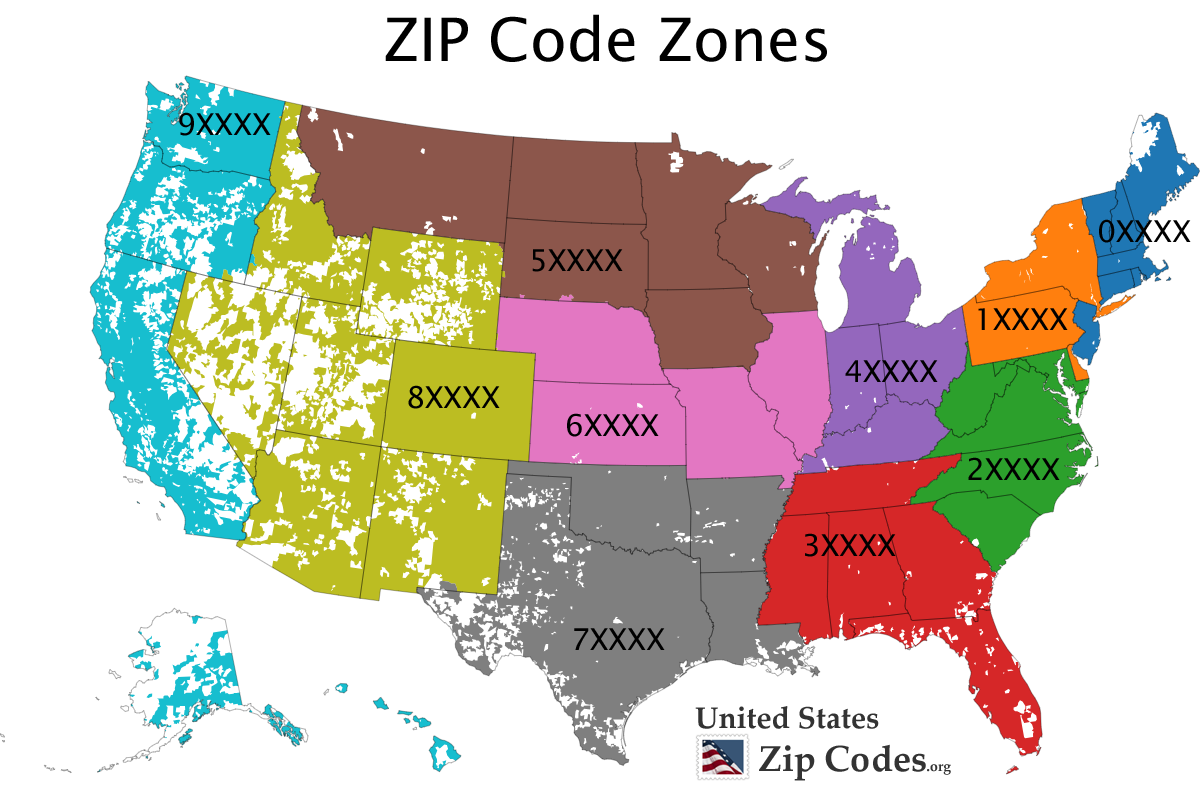 US ZIP Code zones map